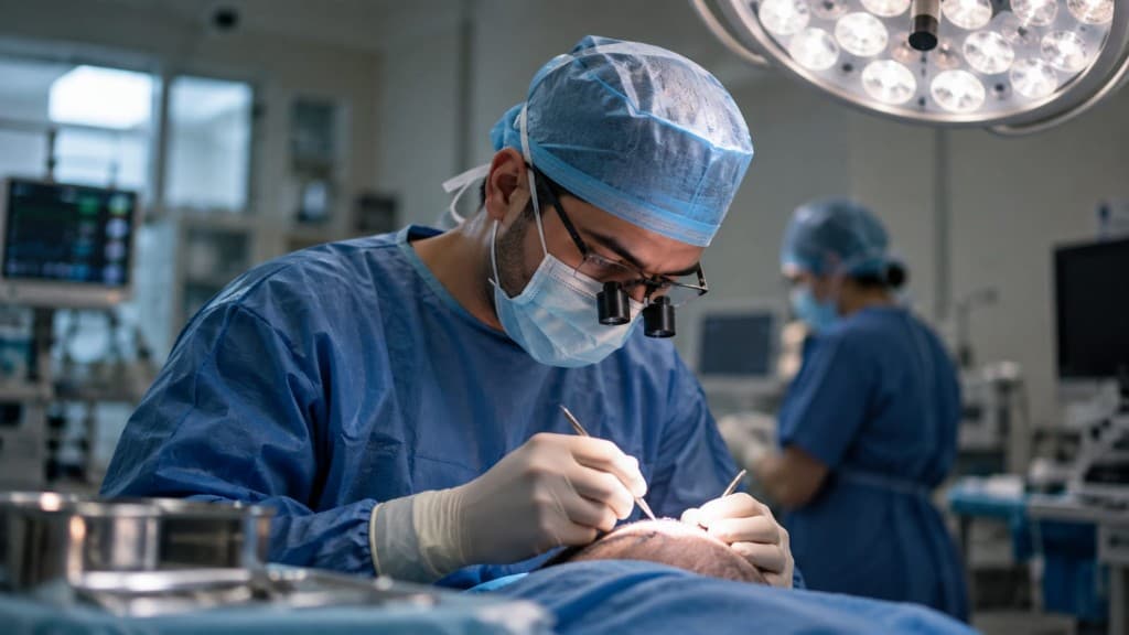 Surgeon performing a hair-transplant procedure